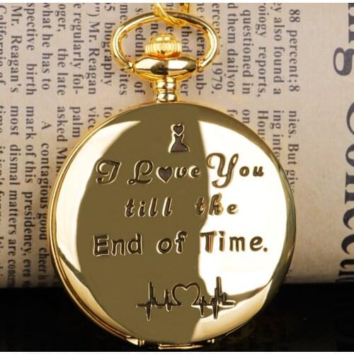 Anniversary Present I LOVE YOU Engraved Quartz Movement Pocket Watch Fob Chain Necklace Pendants Gift