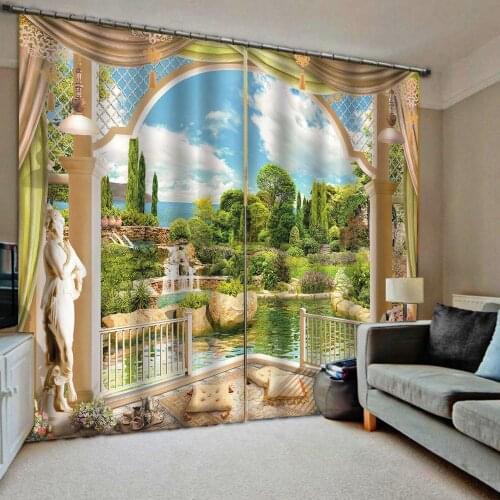 Green curtains landscape park 3D Window Curtain print Luxury Blackout For Living Room