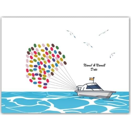 Bride And Groom Wedding Guestbook Fingerprint Sign Custom ship balloons names and date Print Fingerprints wedding decoration