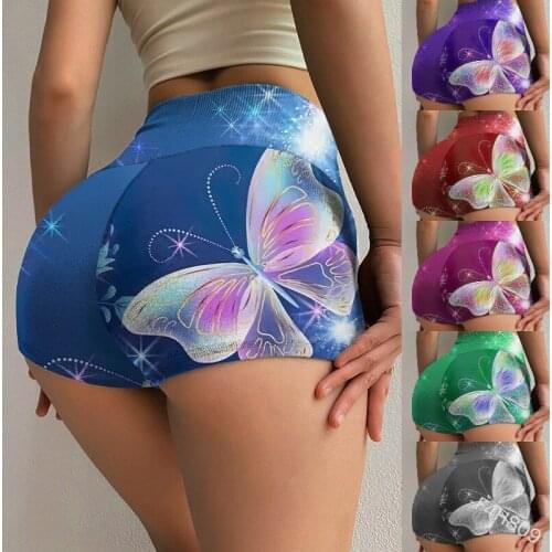 Women Yoga Stretch Booty Shorts High Waist Colorful Printed Capri Running Short Pants