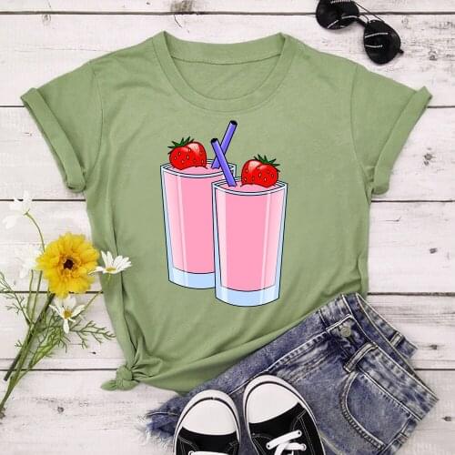 Drink Print T-shirts Women Summer 2021 Graphic Tees Funny Shirts For woman tshirts Crew Neck Tops TX8185