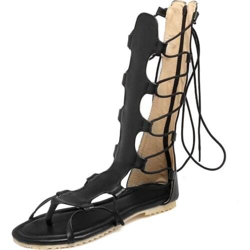 European and American style female sandals Roman street flat with tube sandals female cross strap zipper cool boots