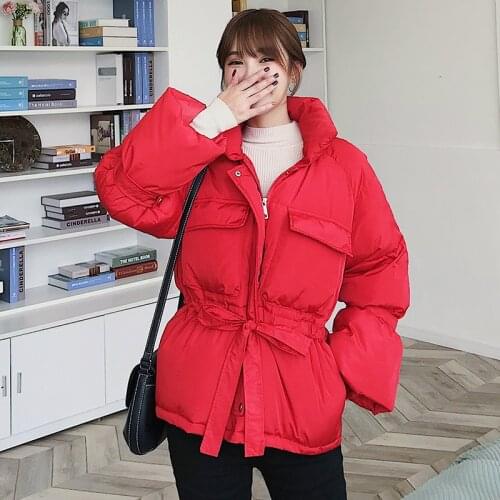 Women winter jackets parkas Tide Fashion Thick warm Lantern sleeve tops jackets Slim solid sweet jackets for female