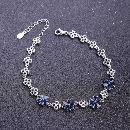 Natural sapphire Bracelet Natural gemstone Bracelet 925 silver bracelet luxurious Lucky Clover Flowers women party Jewelery Gift