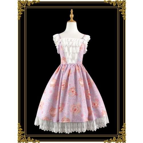 Lolita Jumper Skirt Ruffles Layered pink and light Blue Lolita JSK Dress With Bow- Perfume Lover