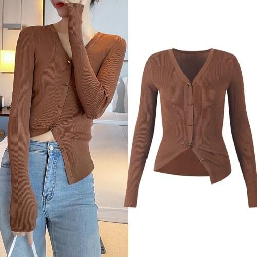 Sweater Cardigan Women Sexy V-Neck Knit Tops Slim Fashion Streetwear Long Sleeve Casual Holiday Elegant Korean Lady Clothing ins