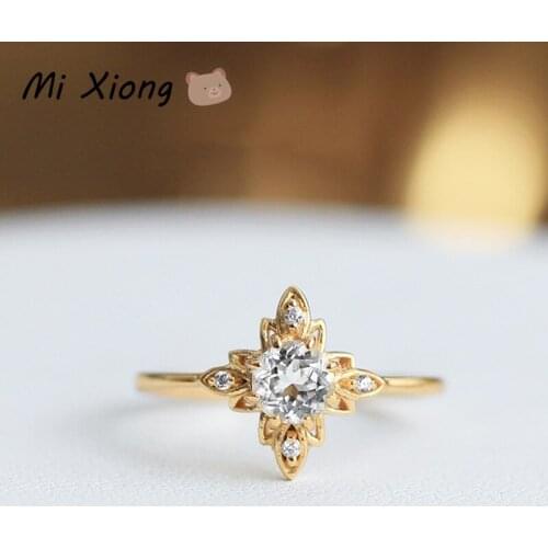 Mi Xiong 925 Sterling Silver Rings for Women Geometric Diamond Luxury Jewelry Engagement Elegant Wedding Party Gift Classic Cute
