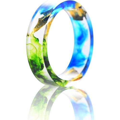 Handmade Resin Ring with Gold Foil Insiede Fresh Green and Ocean Blue Resin Ring for Women Party Gift