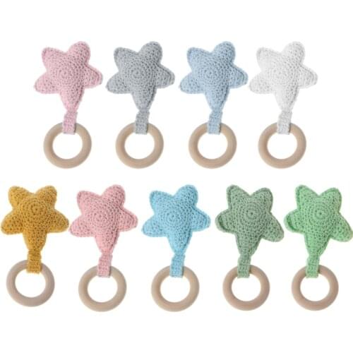 1pc Baby Teething Ring Chewie Teether Safety Wooden Natural Star Sensory Toy Gift