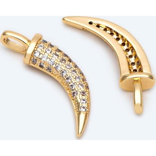 4pcs CZ Paved Ox Horn Charm, Necklace Pendant for Diy Jewelry Making Findings (GB-2201)