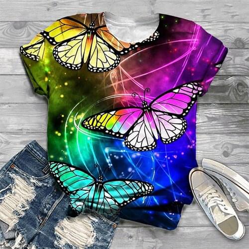40# Harajuku T-shirts Womens Clothing 3d Printing Short Sleeve O-neck Tops Tee T-shirt Colorful Butterfly Vintage T-shirt Tops