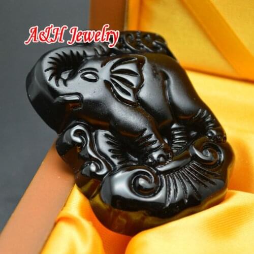 5pcs Natural Black Obsidian Fine Carved Elephant Pendant Lovely Men and Women Animal Necklace Making Materials