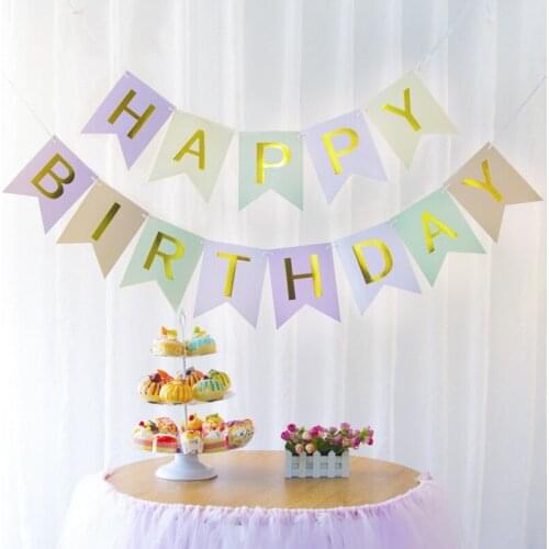 Happy Birthday Banner Baby Baptism Birthday Party Pennant Decorations Bunting Garland Flags Home Decor Festival Supplies