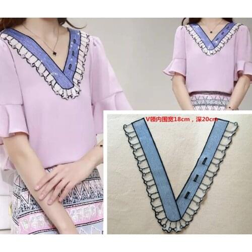 Sequined Applique patch Lace Neckline Collar Patches fabric applique Diy sewing Accessories 18cm*20cm 2pcs/ lot