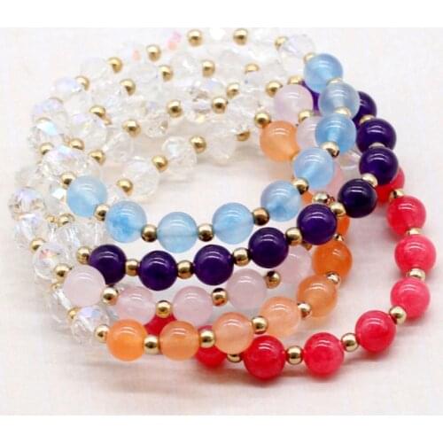 Natural Stone Strand Bracelets Half Crystal Half Stone Beaded Bracelet Healing Energy Female Jewelry DIY for women