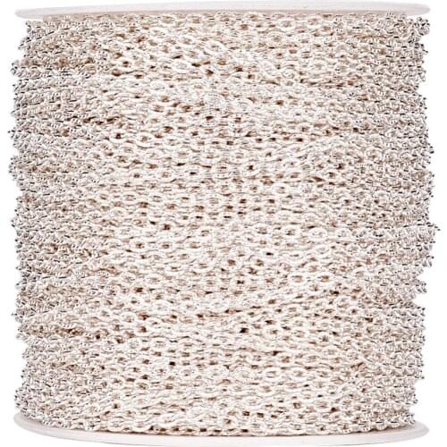 PANDAHALL 100M/roll 4x3x1mm Oval Silver Color Iron Cross Textured Cable Chain For Bracelet Necklace DIY Jewelry Making Findings