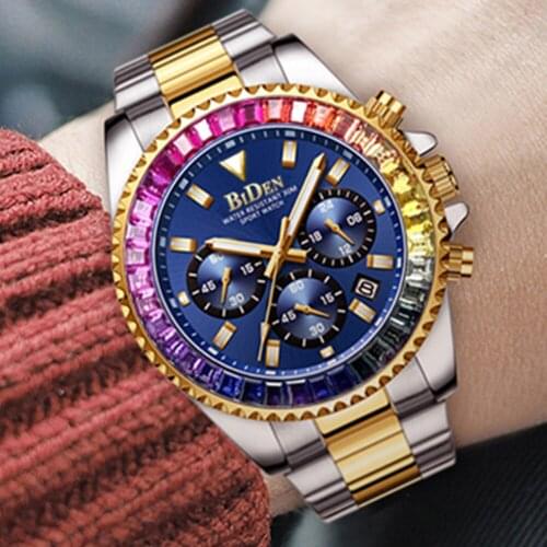 Automatic Date Mens Watches Full Stainless Steel Diamonds Multifunctional Chronograph Quartz Watch Top Brand Luxury AAA Clocks
