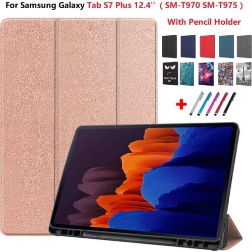 SM-T970 For Samsung Galaxy Tab S7 Plus Case With Pencil Holder SM-T975 Stand Smart Cover for Tab S7 Plus Case Auto Sleep Wake