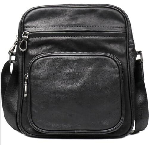 Black Simple Genuine Leather Shoulder Bags for Men Designer Luxury Handbag Mens Personality Crossbody Messenger Bag Male