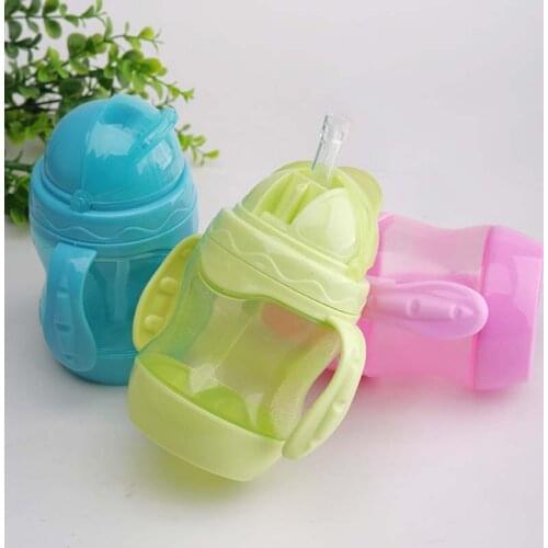 Children Training Cups 240/330ml Baby Bottle Kids Cup Silicone Sippy Cute Babe Drinking Water Straw Handle Feeding Bottle