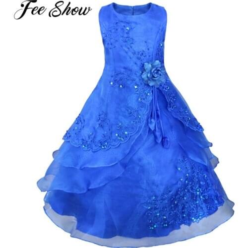 Kids Flower Girls Dress Embroidered Pageant Party Wedding Bridesmaid Ball Gown Prom Princess Formal Occassion Long Dress 4-14Y