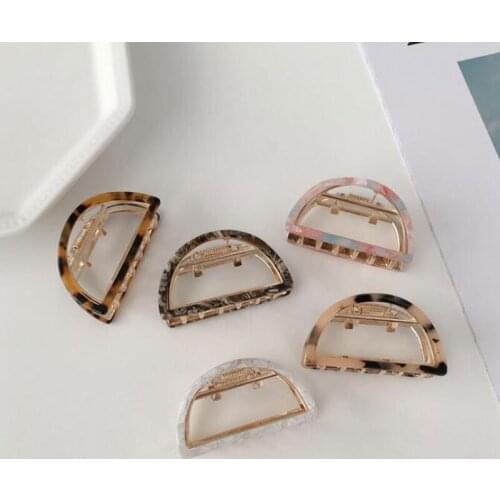 Geometric Acetate Hair Claw For Women Girls Hair Accessories Simple Semicircle Alloy Hairpin Tortoiseshell Leopard Hair Clip
