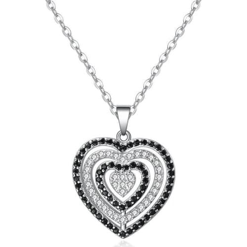 Hainon Romantic Black Clear Cubic Zirconia Love Heart Crystal Pendant Necklace Charm Shiny Silver Color Luxury Necklace Jewelry