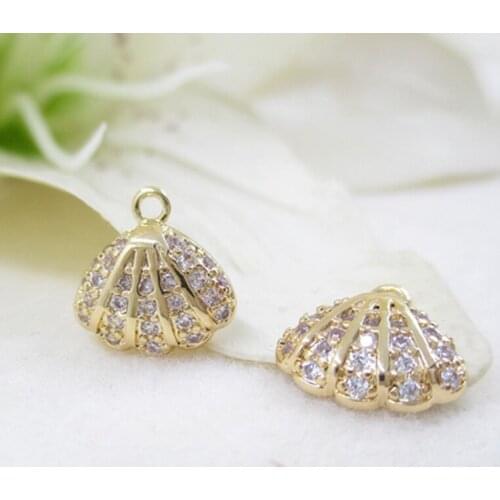 K color Gold color Shell inlaid zircon floating drop Pendant connector little charms for jewelry making 11mm 2pcs