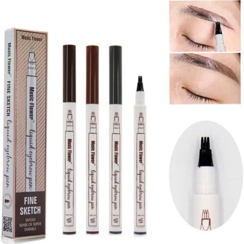 Music Flower Eyebrow Pencil Waterproof Fork Tip Eyebrow Tattoo Pen 3 Head Fine Sketch Liquid Eyebrow Enhancer Dye Tint #279251
