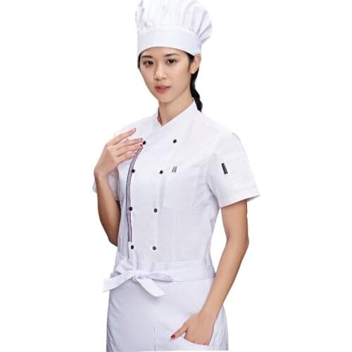 Chef overalls short-sleeved female cake square noodle clothing ladies ladies clothing short-sleeved summer breathable thin male