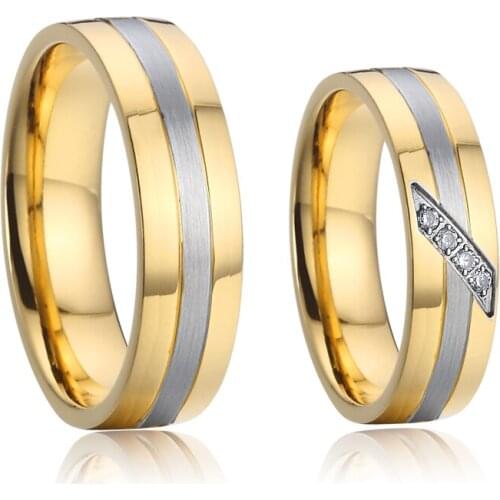 2pcs Two Tone Wedding Rings Pair Sets for Men And Women 14K Gold Plated Stainless Steel Ring Love Alliances Anniversary Gift
