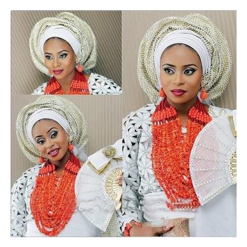 Luxury Wedding Jewelry Sets African Beads Necklace Earring Sets for Women Orange Coral Nigerian Jewellery Set Free Shipping 2019
