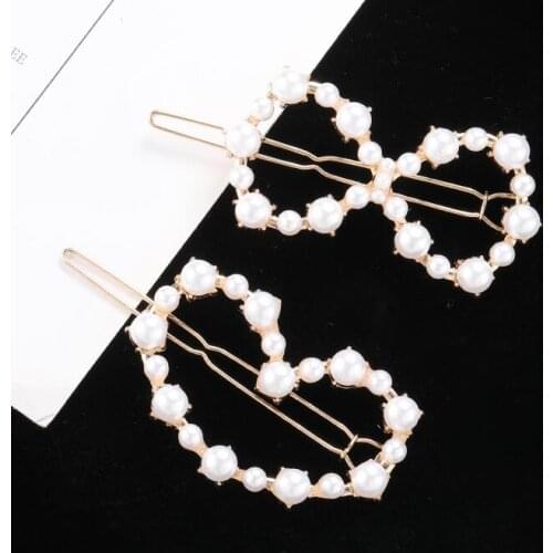Korean version Cute/Romantic simple geometry 8 word peach heart pearl hairpin Female charm bangs clip hairpin jewelry