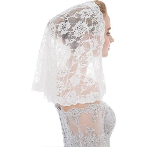 Short White Black Muslin Wedding Lace Veil Catholic Church Lace Veil Mantilla 2 pc/lot