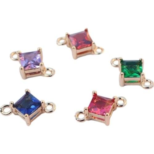 10 PCS 4mm Metallic Copper Square Crystal Rhinestone Connector DIY Earring Accessories