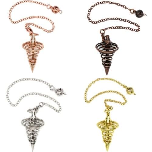 Metal Dowsing Pendulum Divination Dower Reiki Healing Pendulum Chain Spiral Coil Point Meditation Yoga Balancing Pendant 264E
