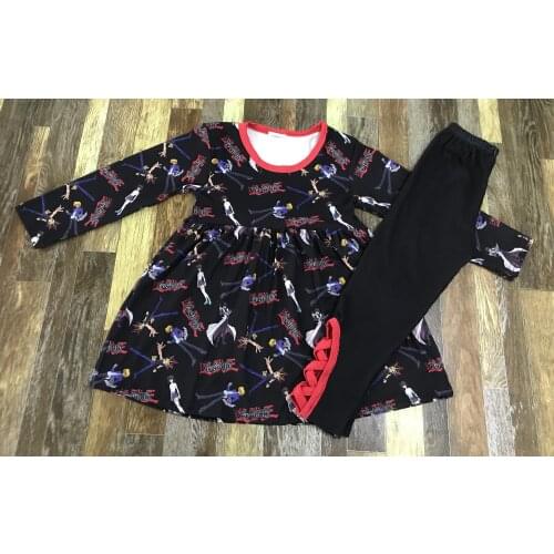 Fashion Children Clothing Girl boutique long sleeve game king theme black dress hollow pantsuit