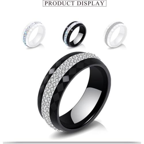 2021 New ceramic ring female Crystal from Swarovskis Black and white inlaid zircon jewelry wholesale Fit Women For Party