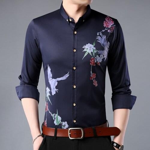 2020 New arrival fashion floral print causal long sleeve shirts for men