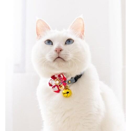 Cat Collar Breakaway with wit Bell Glitter Cat Collarsh Flower Accessories in Bright Red and Prety Pink