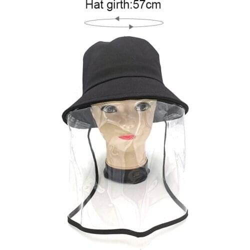 57 Cm Hot Sale Bucket Hat For Women Men Fashion Solid Fishing Cap Outdoor Vacation Hat With A Circle Of Transparent Protection