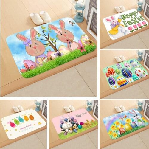 Easter Bunny Front Door Mat Entrance Doormat Polyester Fiber Waterproof Shoes Clean Mat Carpet Rubber Anti-Slip Floor Mat Rugs