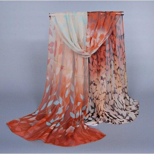 2020 New big Leaves print Georgette chiffon scarf silk square hijab cool shawl ladies foulard femme Scarves hair bufanda mujer