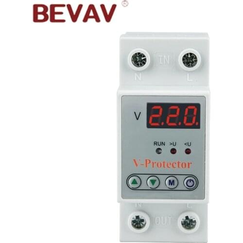 63A 230V Din rail adjustable over under voltage protective protector relay protection, digital electric voltage protector