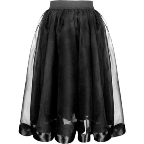 2 Layer Black Satin & Organza Ball Gown Gothic Lolita Skirt Sexy Steampunk Clothes Club Prom Long Skirts For Women Party Wear