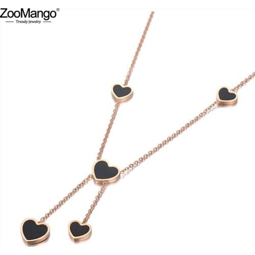 ZooMango Stainless Steel Love Heart Charm Choker Necklace Bohemia Black Acrylic Pendant Chain Jewelry For Women цепочка ZN20047