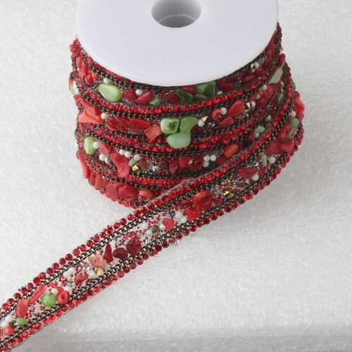 1.6cm Width red Fake Pearl Vintage Beaded Lace Trim Mesh Fabric Paillette Lace Beaded Pearl Trims Ribbon Braid Lace Appliques