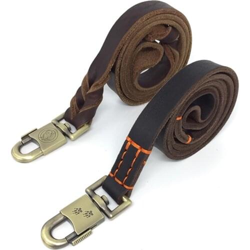 1" Wide Brown Genuine Leather Dog Leash Heavy and Duty Real Leather Large Dog Training Leash for Labrador Retriever Bulldog