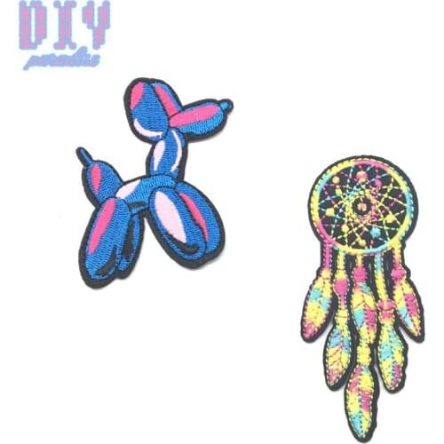 10pcs Colorful Dog Dreamcatcher Iron On Patches for clothes Embroidered Stickers Applique Hat Bag Clothing shoes Patch
