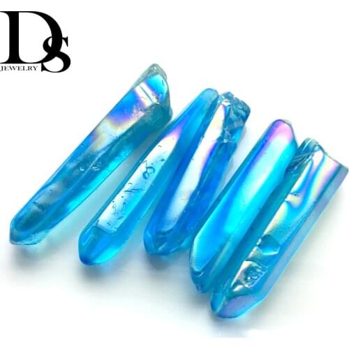 10 pcs High Quality Blue Aura Titanium Quartz Crystal Wands Point Rough Reiki Healing Prism Cluster Spiritual Charms